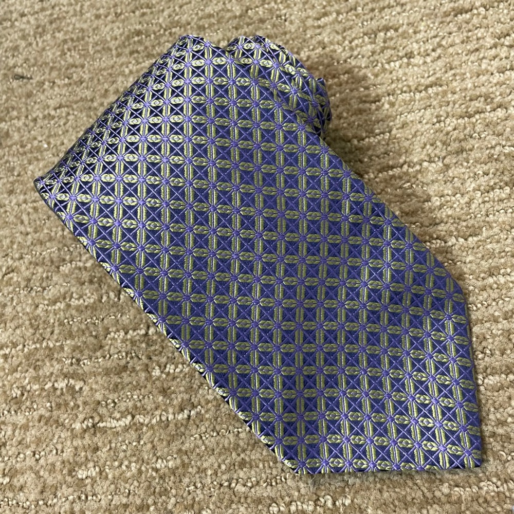Ted Baker London Mens Geometric Silk Hand Tailored Tie Purple Green